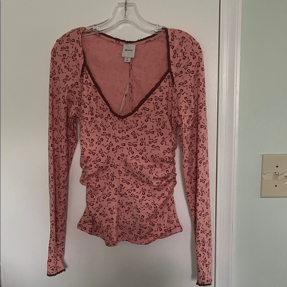 Maeve Blush and Brown Ruched Blouse